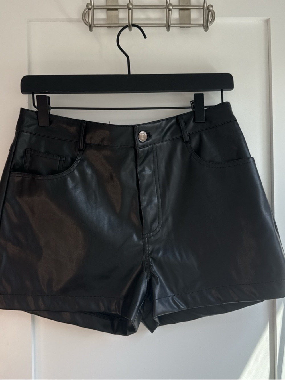 AKIRA Black Faux Leather Jean Shorts